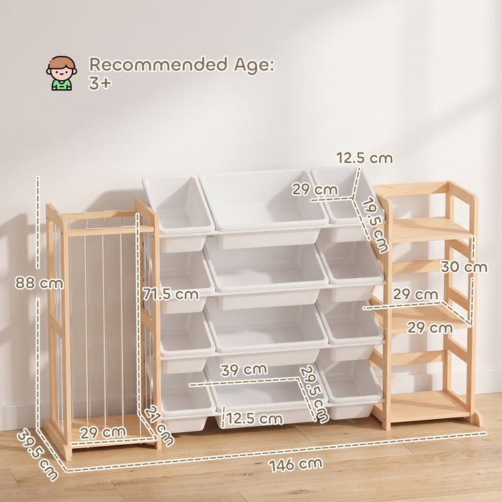 Wooden Toy Storage Unit with Stuffed Animal Storage, Bookshelf and 12 - view 3
