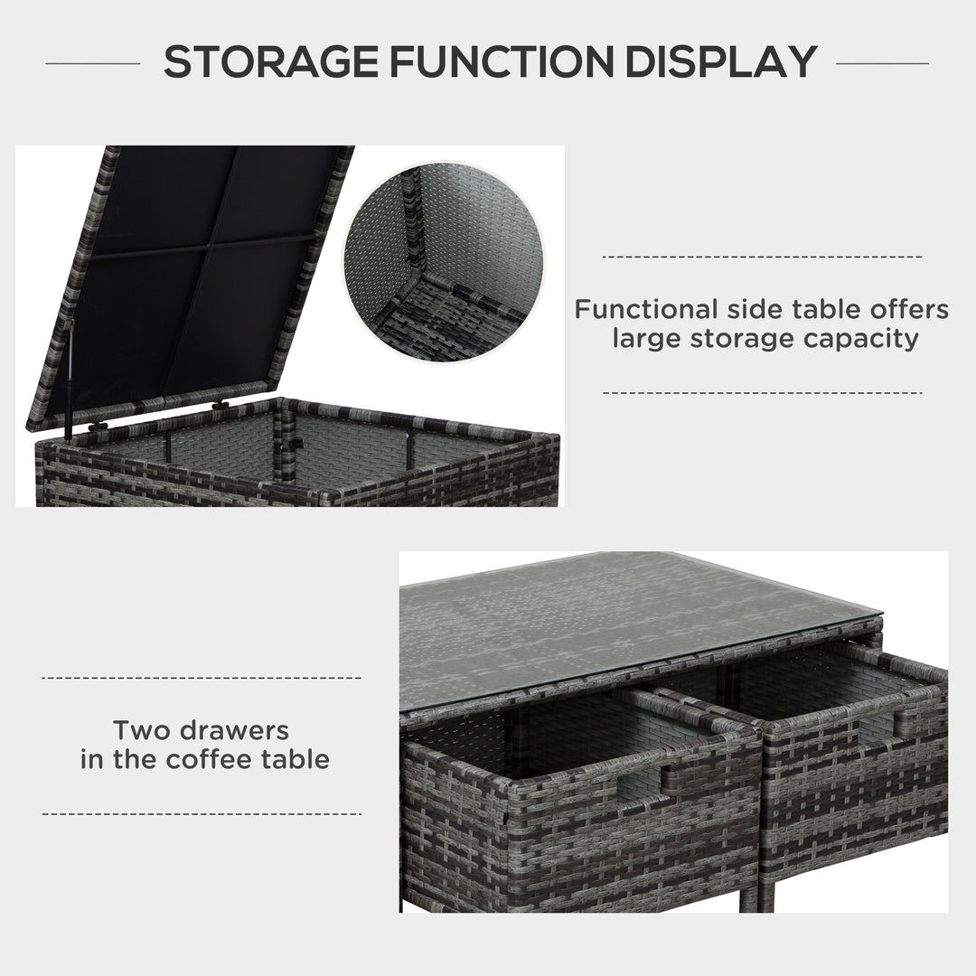 MCL 4 Pcs Rattan Wicker Garden Furniture Patio Sofa Storage & Table Set w/ 2 Drawers Coffee Table,Great Cushioned 4 Seats Corner Sofa - Grey