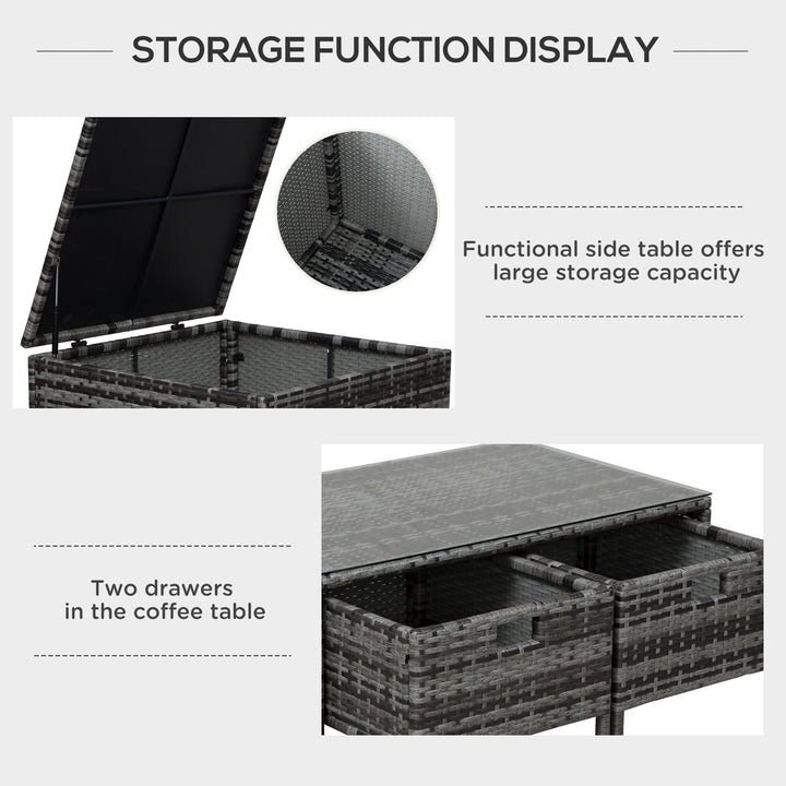 MCL 4 Pcs Rattan Wicker Garden Furniture Patio Sofa Storage & Table Set w/ 2 Drawers Coffee Table,Great Cushioned 4 Seats Corner Sofa - Grey