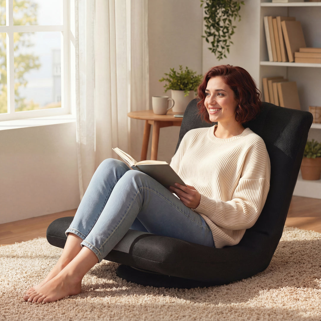 Floor Chair, Folding Floor Sofa with Adjustable Backrest, Wide Seat, Swivel Base