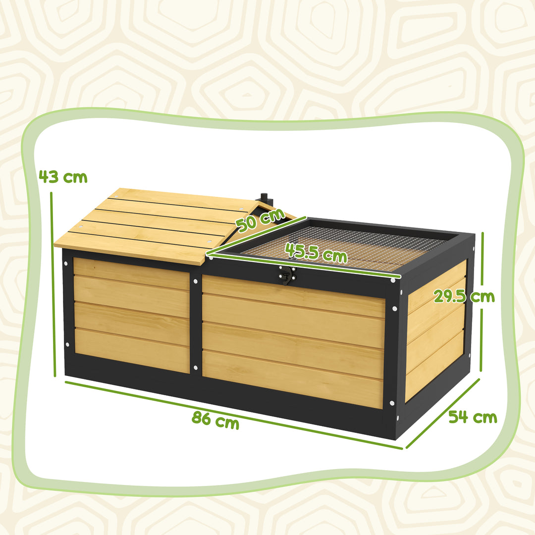 Wooden Tortoise House, Small Pet Reptile Shelter, with Hide Den and Run - Yellow