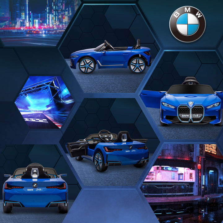 BMW i4 Licensed 12V Kids Electric Ride-On Car, Blue