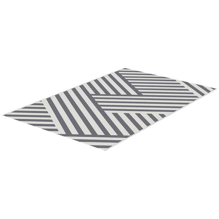 Outsunny Reversible Outdoor Rug, Plastic Straw, Portable with Carry Bag, 182 x 274cm, Grey and Cream | Aosom UK