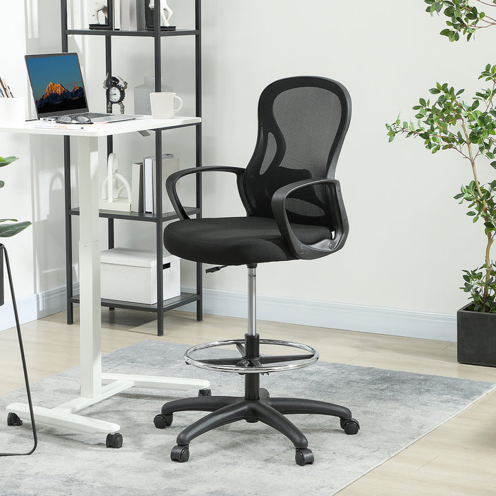 Drafting Chair with Adjustable Footrest, Ergonomic Mesh Office Chair with Lumbar Support, Adjustable Height for Standing Desk, Black