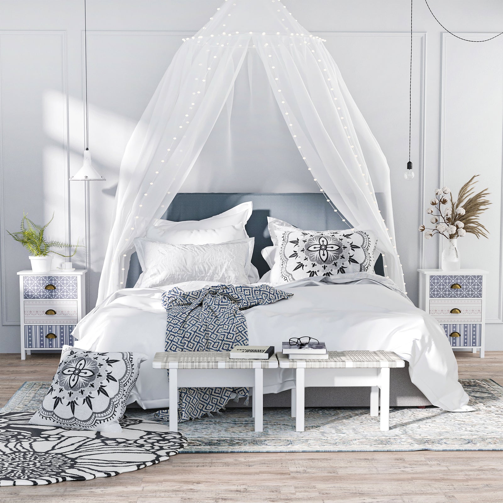 Bedside Table Set of 2 Chest of 3 Drawers Shabby Chic Nightstands with Metal Handle Sofa Side Table for Living Room, Bedroom,Purple