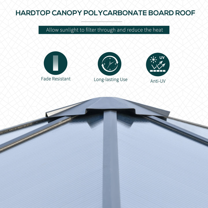 3 x 3(m) Hardtop Gazebo Canopy with Polycarbonate Roof, Aluminium Frame, Permanent Pavilion Garden Gazebo with Netting and Curtains for Patio, Deck, Dark Grey