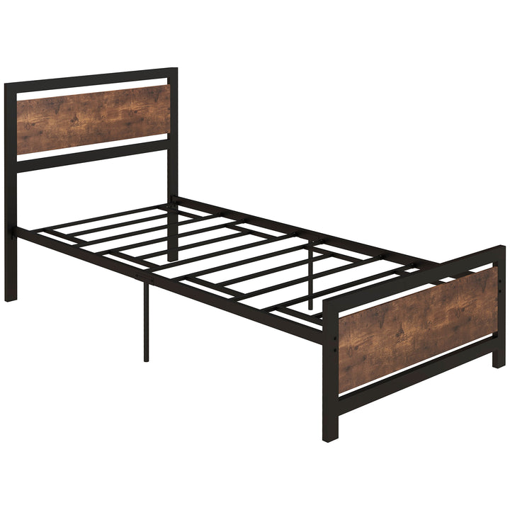 HOMCOM Single Metal Bed Frame, Strong Slat Support, Headboard & Footboard, Solid Bedstead Base with Underbed Storage, Black | Aosom UK