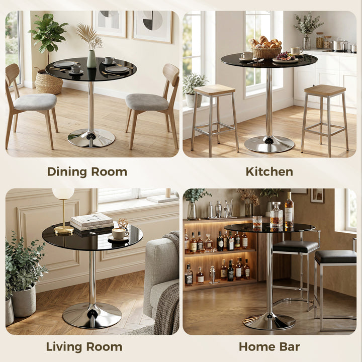 Round Bar Table, Modern Dining Table with Tempered Glass Top and Steel