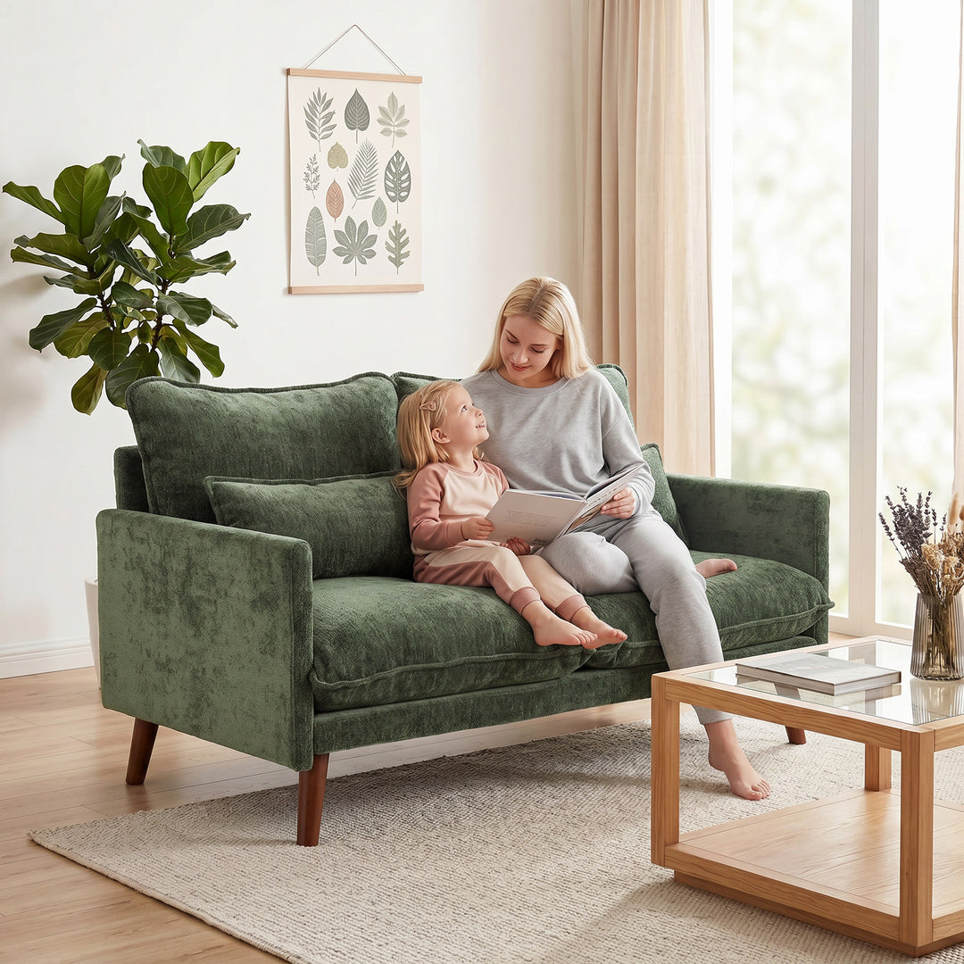 2 Seater Sofa, Loveseat Sofa with Spring Cushions, Wide and Deep Seat,