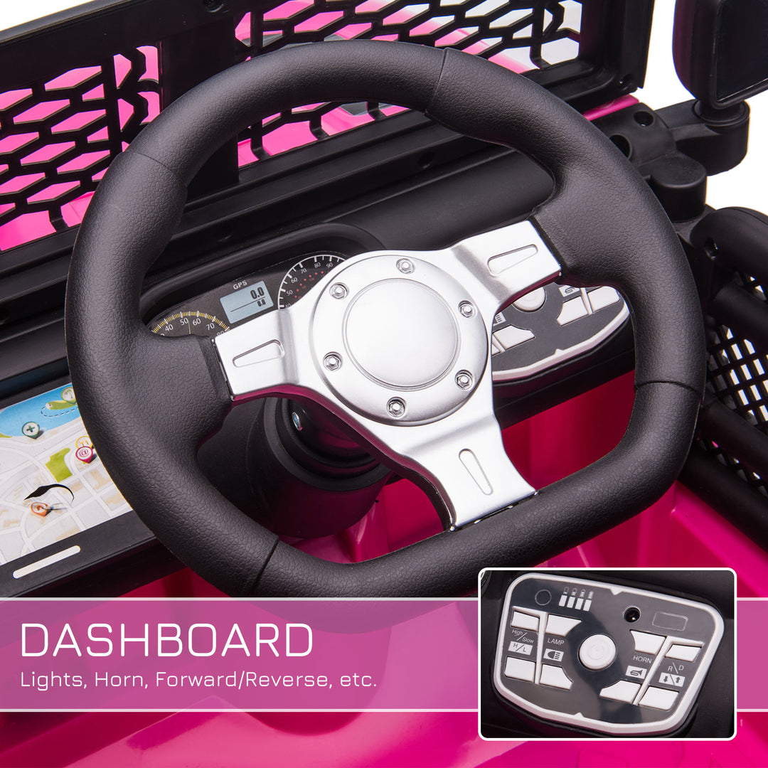 Kids Electric Ride On Car 12V Off Road Toy with Parental Remote Control 2 Motors Horn Lights Suspension Wheels for 3-6 Years Old Pink