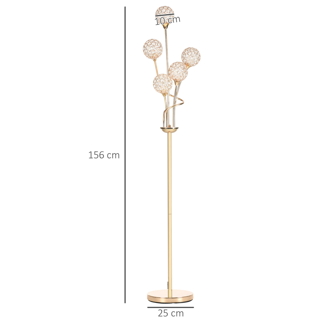 MCL Crystal Floor Lamps for Living Room Bedroom with 5 Light, Modern Upright Standing Lamp, 34x25x156cm, Gold Tone
