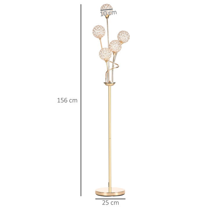 MCL Crystal Floor Lamps for Living Room Bedroom with 5 Light, Modern Upright Standing Lamp, 34x25x156cm, Gold Tone