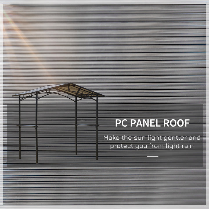 MCL 8ft x 5ft Outdoor BBQ Protective Gazebo Tent Aluminium Steel Frame w/ 2 Shelves Hardtop Roof Canopy Ground Stakes Safe Cooking