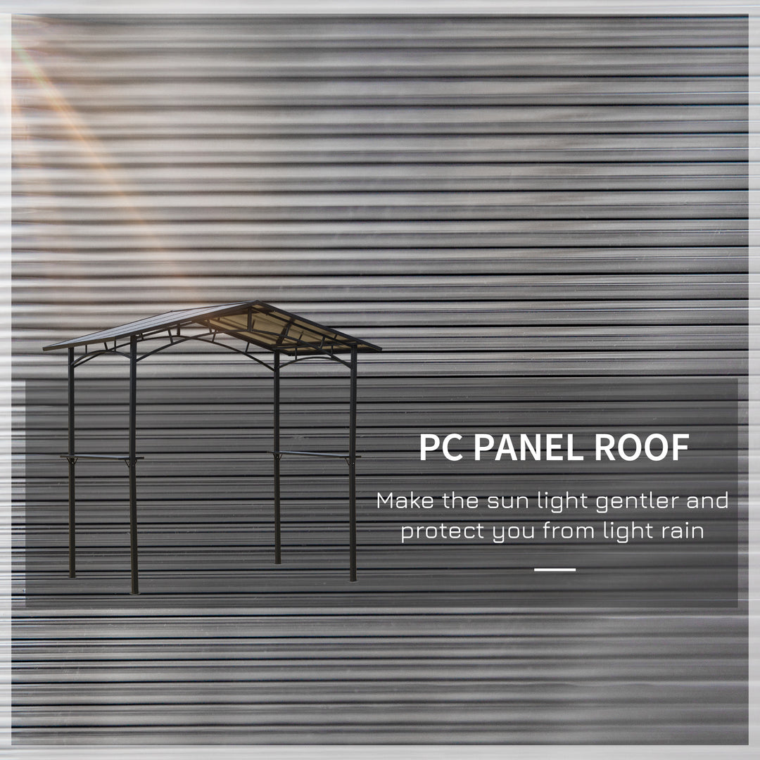 8ft x 5ft Outdoor BBQ Protective Gazebo Tent Aluminium Steel Frame w/ 2 Shelves Hardtop Roof Canopy Ground Stakes Safe Cooking