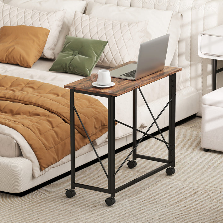 80 cm Folding Desk on Wheels - Rustic Brown