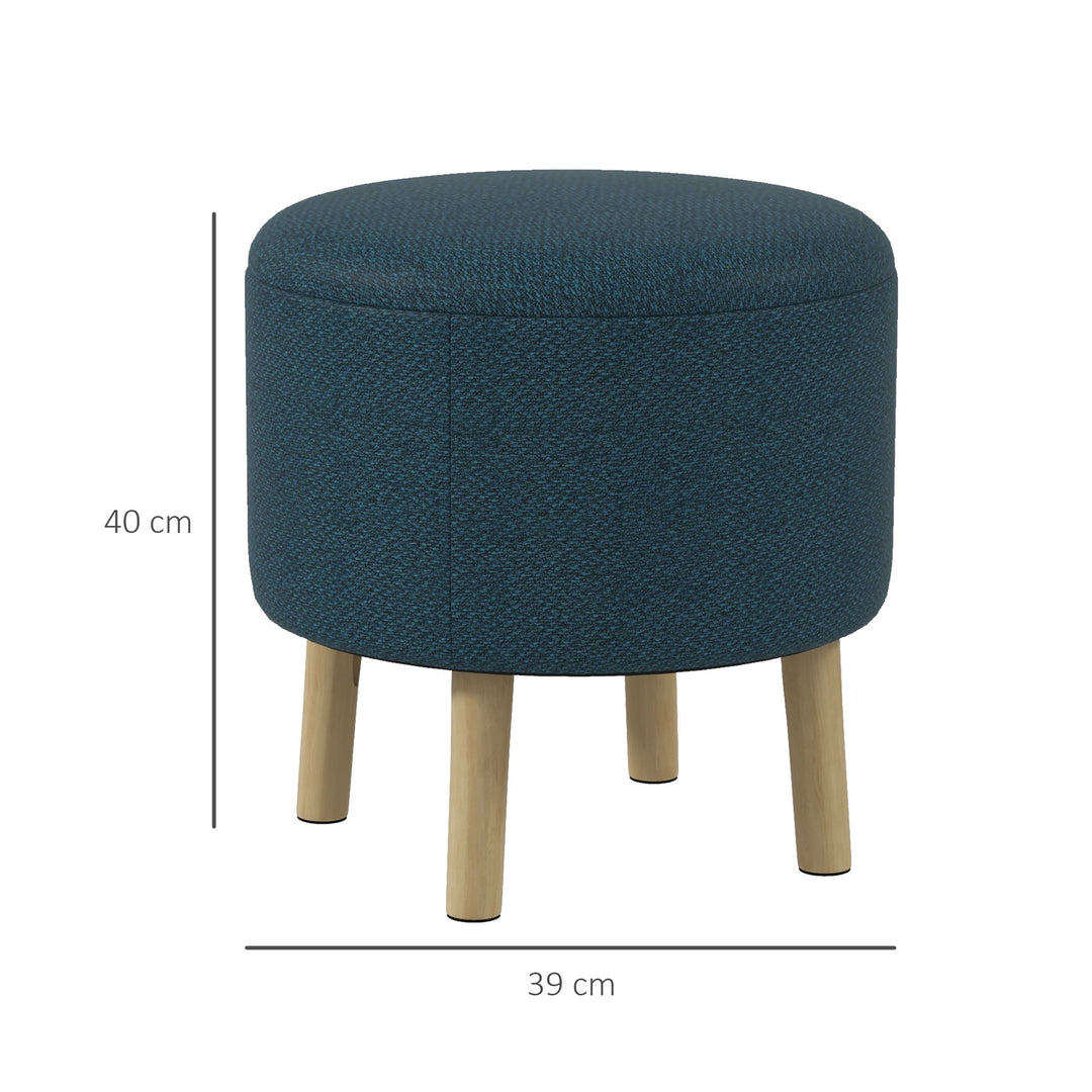 Round Linen-Look Storage Ottoman - Blue