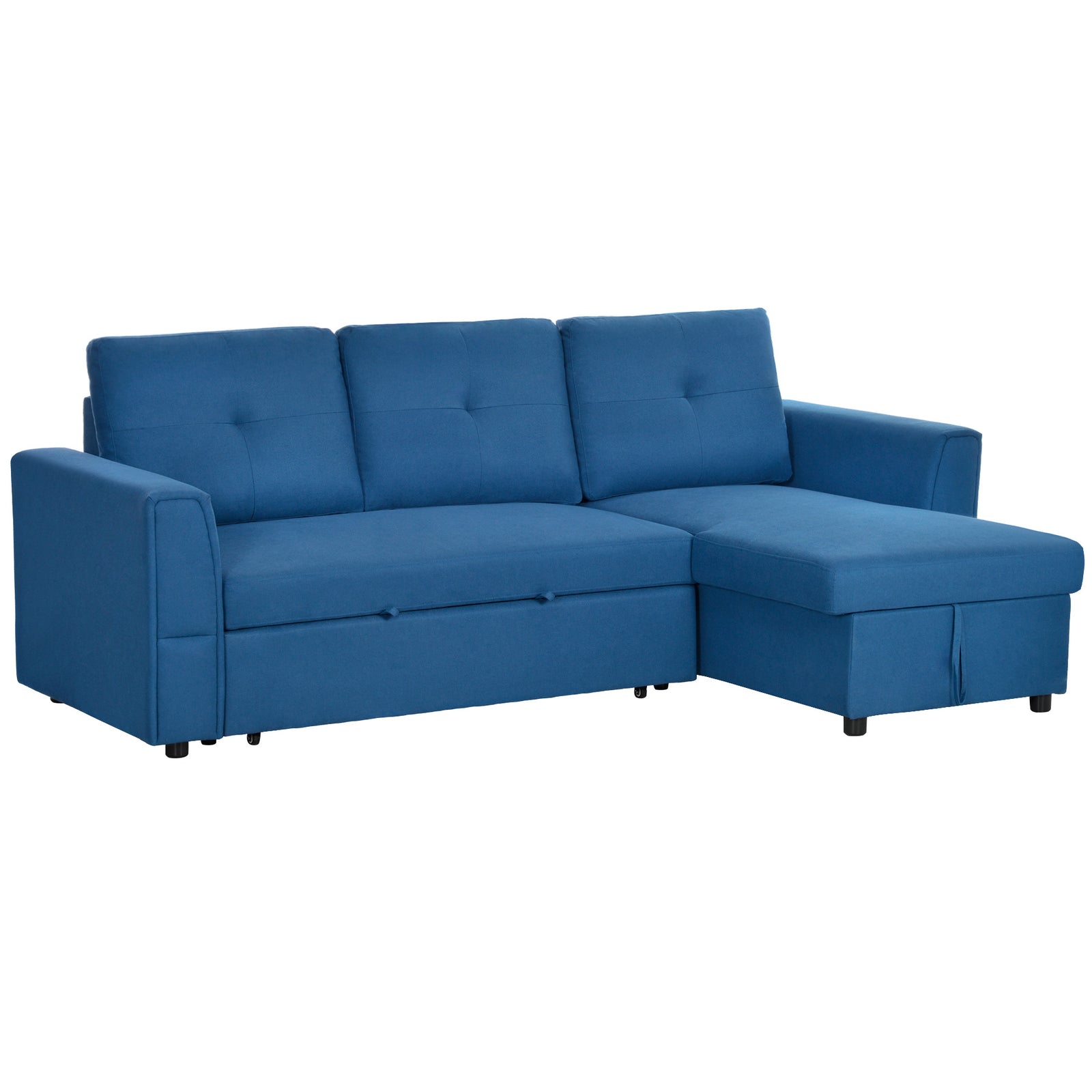 3 Seater Sofa Bed, L Shaped Pull Out Sofa Bed with Storage, Convertible Click Clack Settee Sectional Sleeper Futon for Living Room, Office, Dark Blue