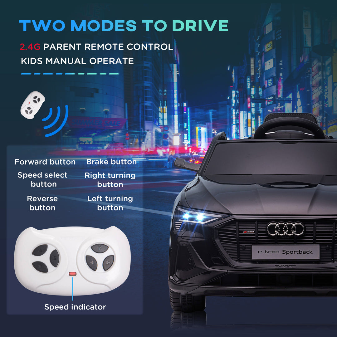 HOMCOM 12V Audi E-tron Licensed Ride On Car, Two Motors Battery Powered Toy with Remote Control, Lights, Music, Horn, Black | Aosom UK