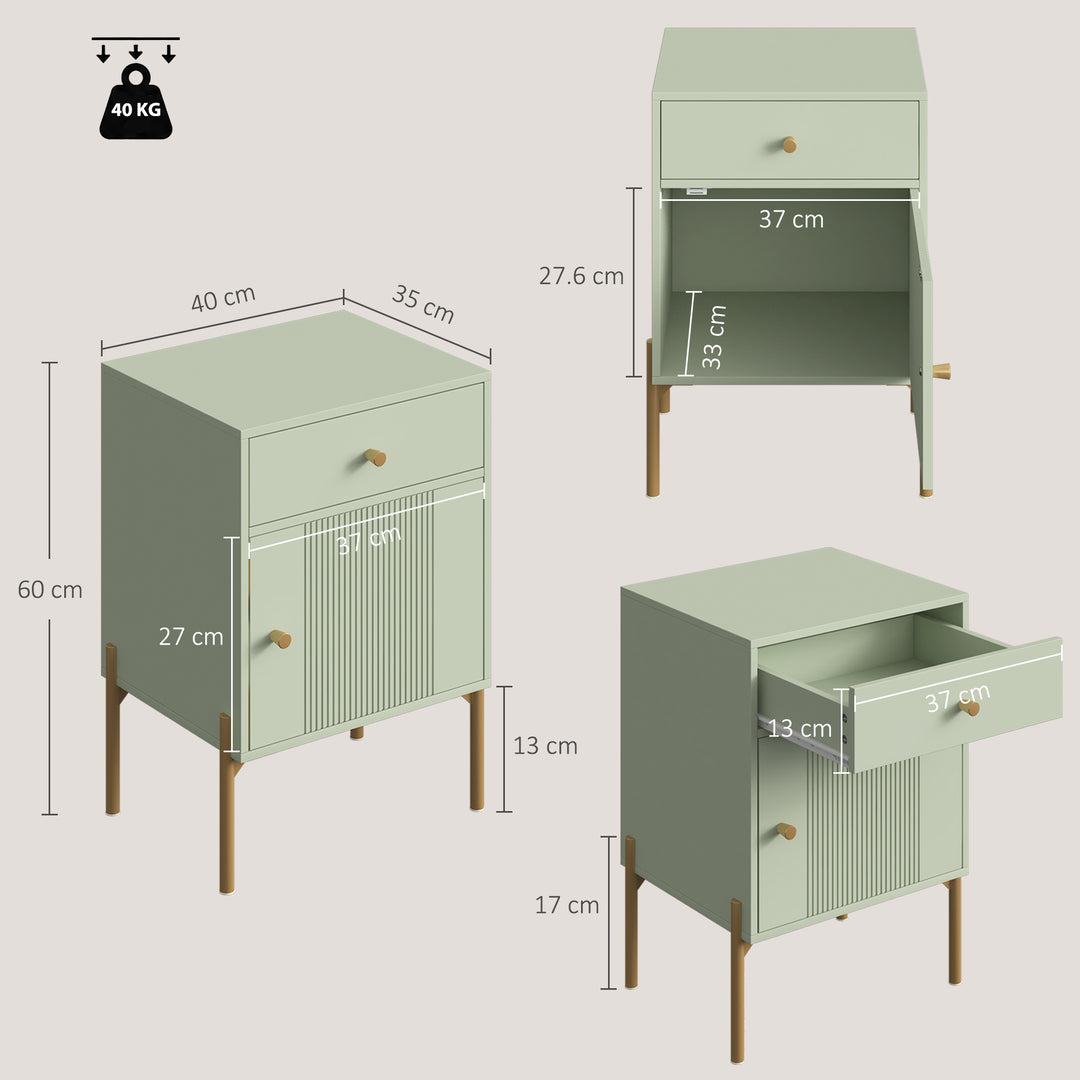 Modern Bedside Tables Set of 2, Side Tables with Drawer and Metal - view 3