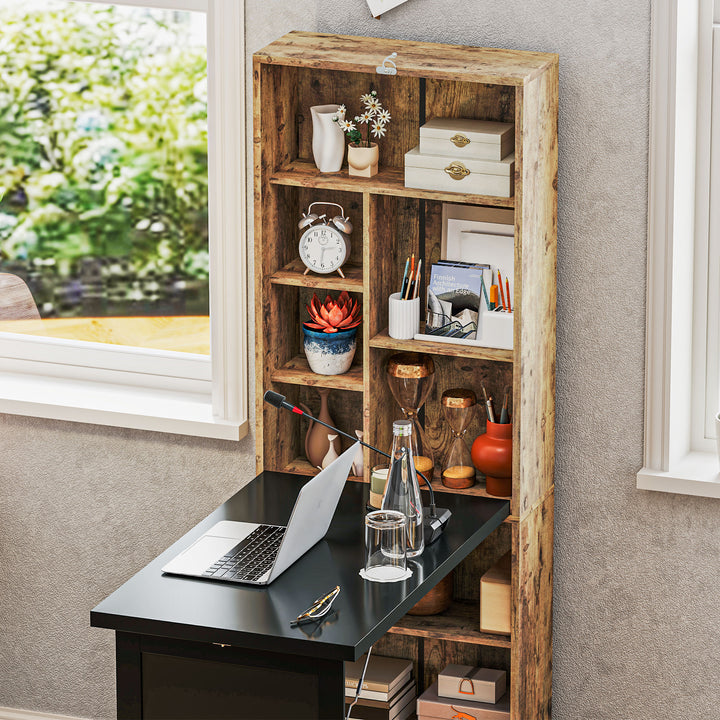 Folding Desk with Blackboard Multi-function Computer Office Workstation Side Shelf for Home Office, Rustic Brown