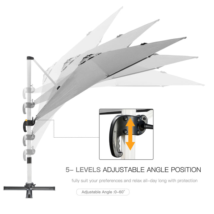 Outsunny 3 x 3(m) Cantilever Roma Parasol, Square Garden Umbrella with Cross Base, Crank Handle, Tilt, 360° Rotation and Aluminium Frame, Grey