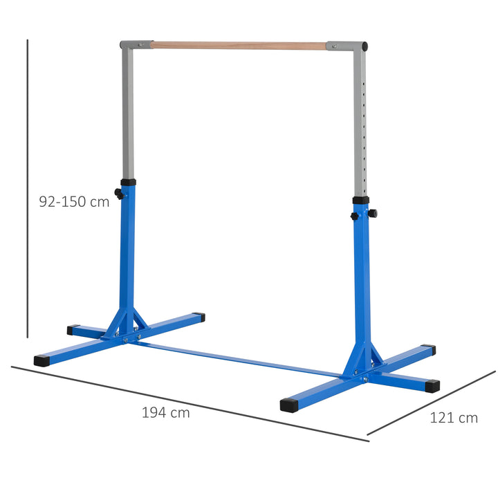 HOMCOM Height Adjustable Gymnastics Horizontal Bar For Kids Home Gym Training Children Junior Kip High Bar Fitness Blue w/ Steel Frame Wood