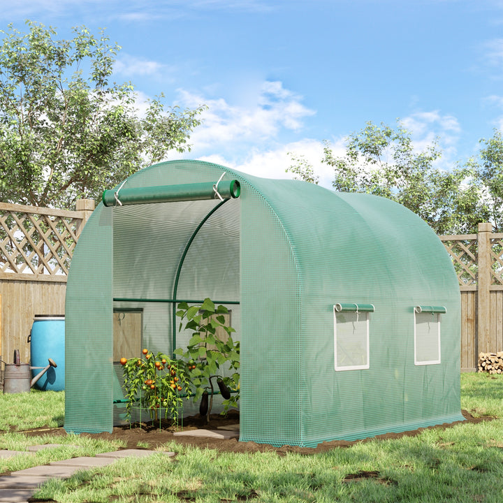 Outsunny Walk-In Greenhouse Reinforced Polytunnel Greenhouse Garden Plants Grow Waterproof Cover Galvanised Base w/ Slide Door, 2.5 x 2 m