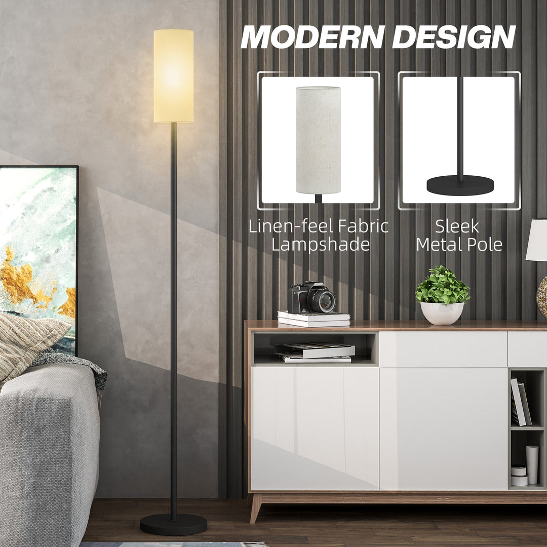 Floor Lamp for Living Room, Modern Standing Lamp with Linen Shade & Foot Switch, Minimalist Tall Pole Lampshade for Bedroom, Office, White
