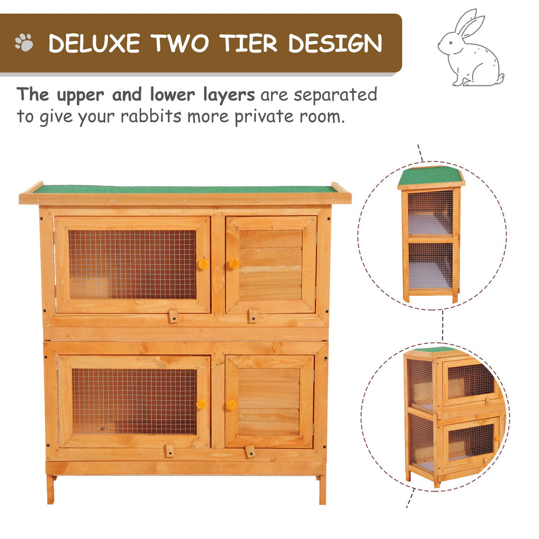 Pawhut 90cm 2 Tiers Rabbit Hutch Wooden Pet Cage W/ Run Bunny House | Aosom UK