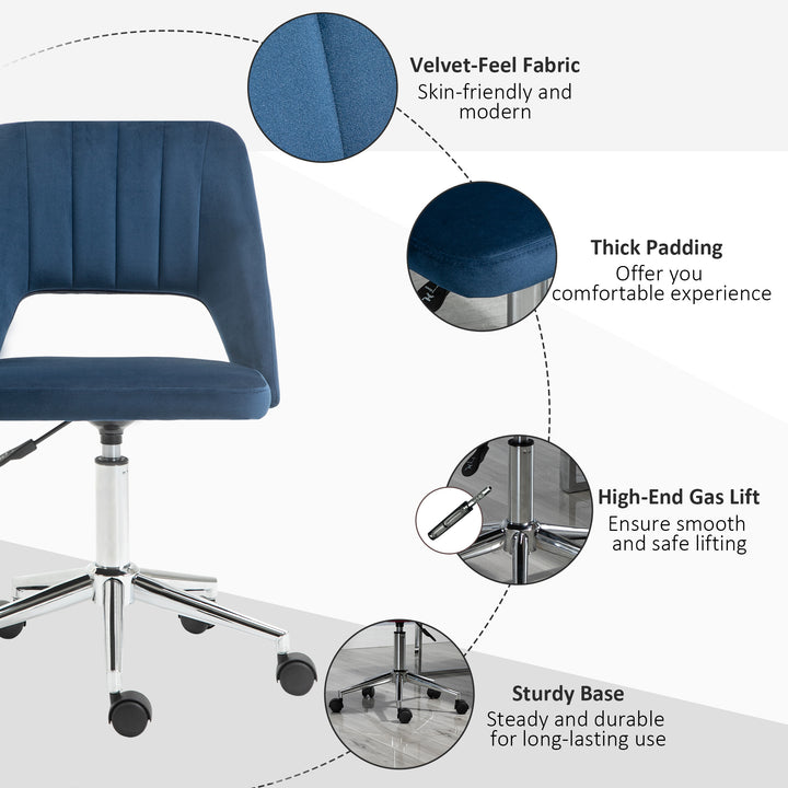 Armless Velvet-Feel Office Chair - Dark Blue
