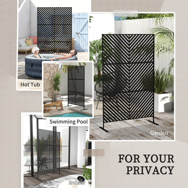 6.5FT Decorative Outdoor Divider, Metal Privacy Screen with Stand, Tri