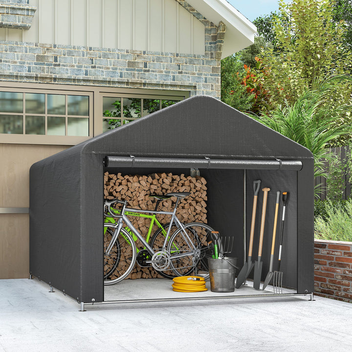 6.6 x 7.8ft Outdoor Garden Storage Shed, Waterproof Bike Tent with Roll-up Zipper Door, Galvanised Metal Frame, Portable Shed Shelter Carport for Motorcycle Garden Tools