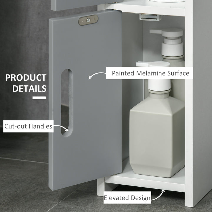 Modern Bathroom Storage Cabinet, Freestanding Tall Bathroom Cabinet with Open Shelves and 3 Cupboards with Door, for Bedroom Hallway, Grey