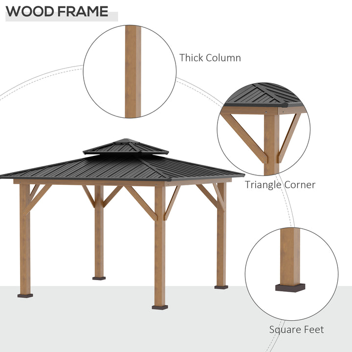 3.5 x 3.5m Outdoor Hardtop Gazebo Canopy with Two-tier Metal Roof and Solid Wood Frame Outdoor Patio Shelter for Patio, Garden, Black