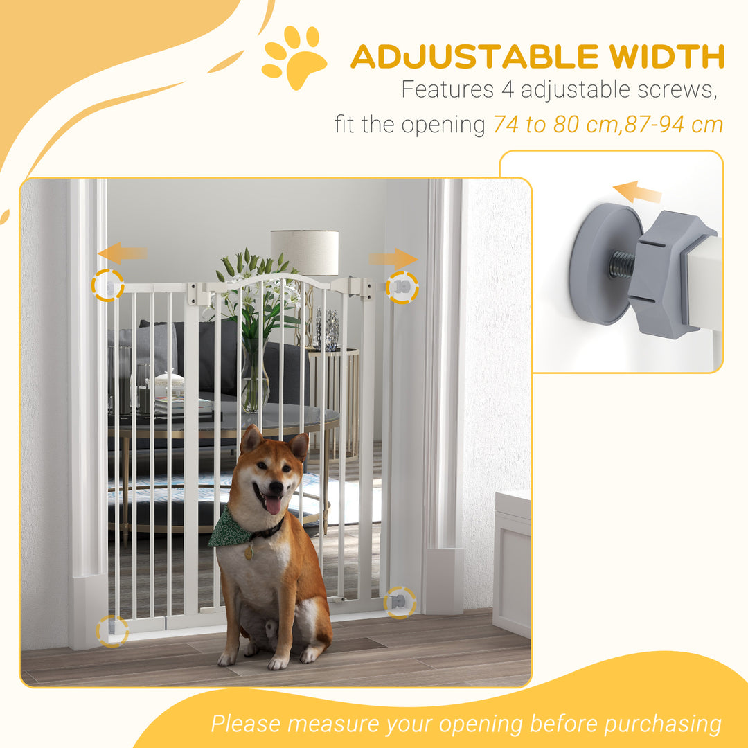 Pressure Fit Dog Stair Gate No Drilling Safety Gate Auto Close for Doorways, Hallways, 74-94cm Adjustable, 94cm Tall, White