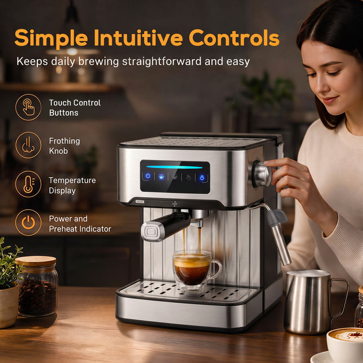 Espresso Machine, 20-Bar Cappuccino Coffee Maker with Frother Wand, 1.