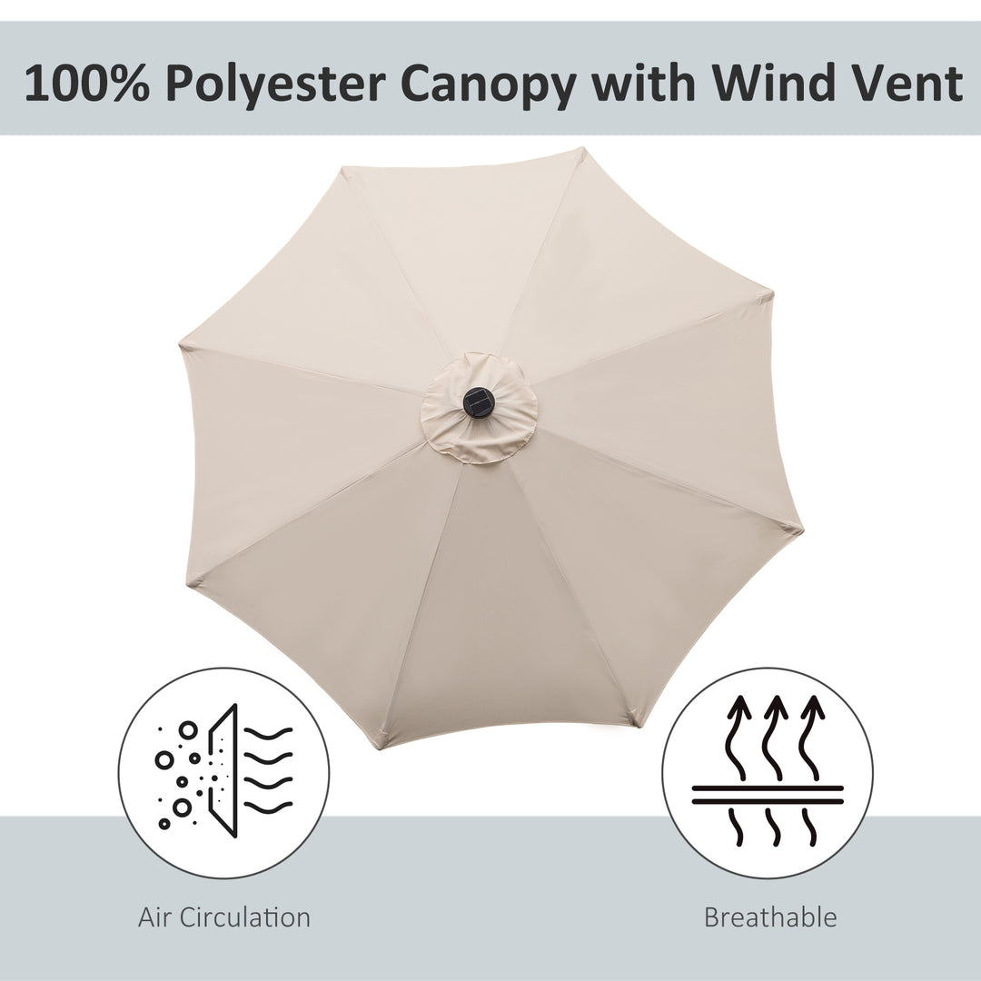 2.7m Patio Garden Umbrella Outdoor Parasol with Tilt Crank and 24 LEDs Lights (Cream)