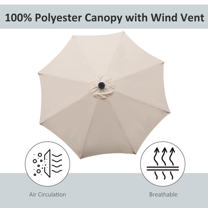 2.7m Patio Garden Umbrella Outdoor Parasol with Tilt Crank and 24 LEDs Lights (Cream)