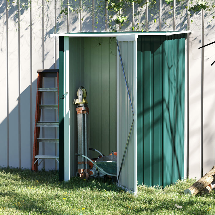 Outsunny 4.7ft x 2.8ft Garden Shed Steel Storage Shed Outdoor Equipment Tool Sloped Roof Door w/ Latch Weather