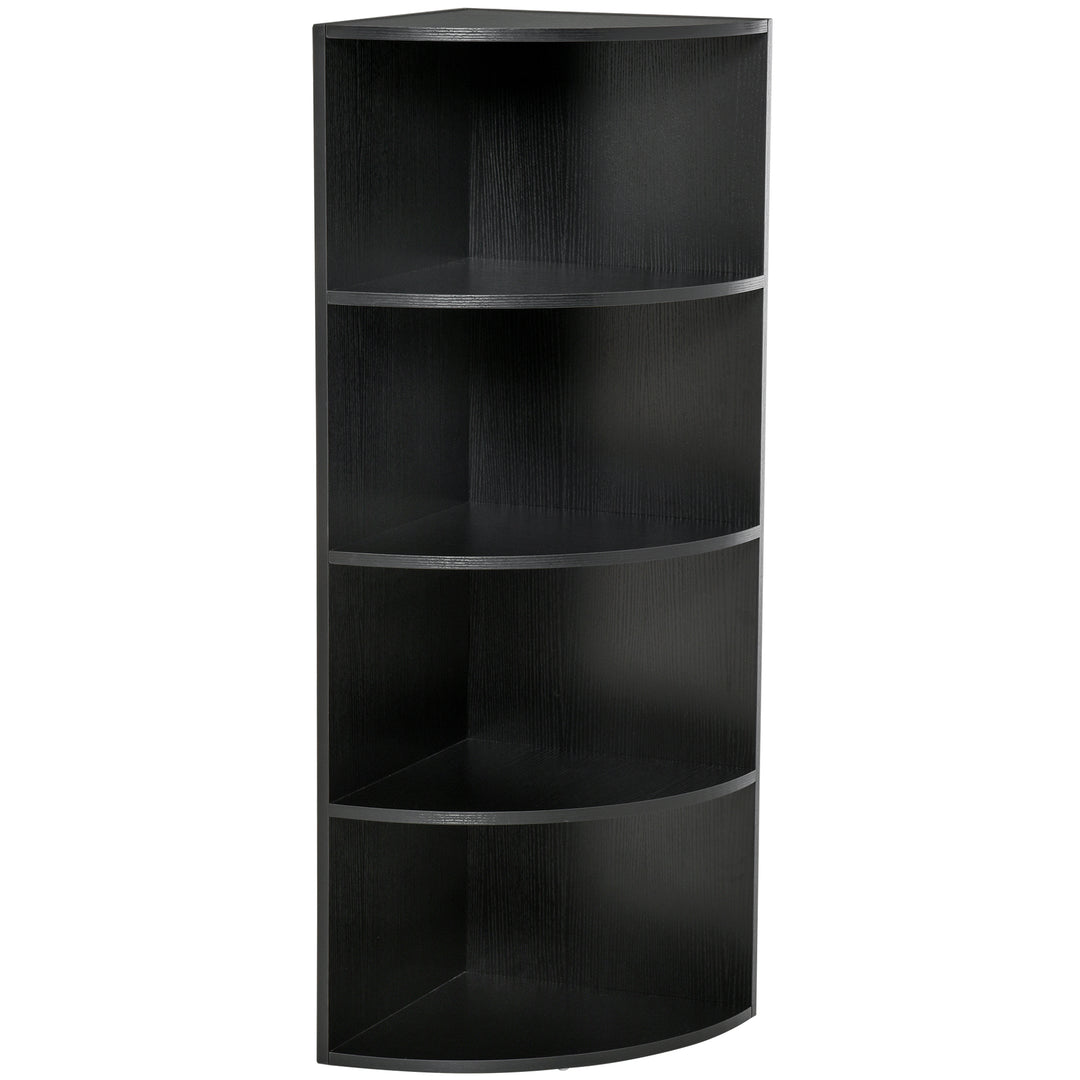 4-Tier Corner Open Shelf Bookcase Freestanding Fan Bookshelf Plants Stand, 40x40x120cm, Black