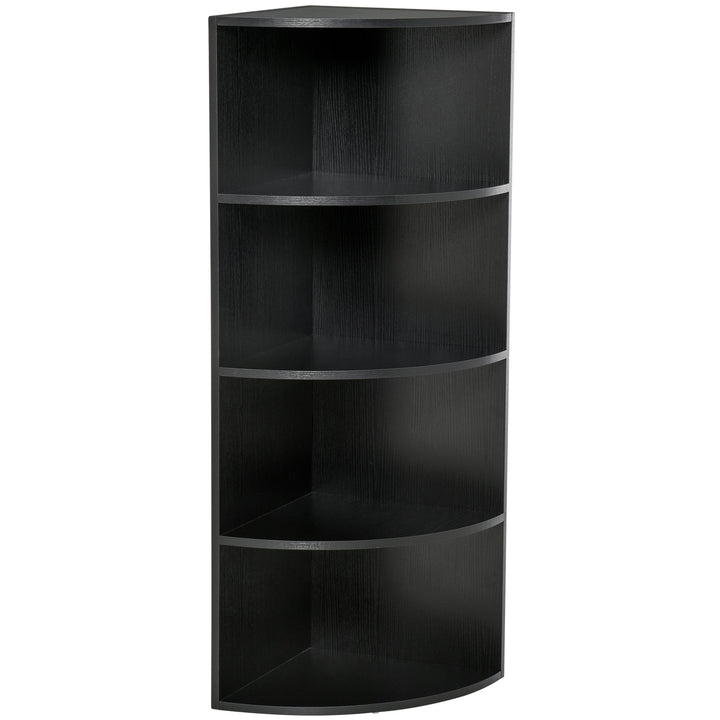 4-Tier Corner Open Shelf Bookcase Freestanding Fan Bookshelf Plants Stand, 40x40x120cm, Black