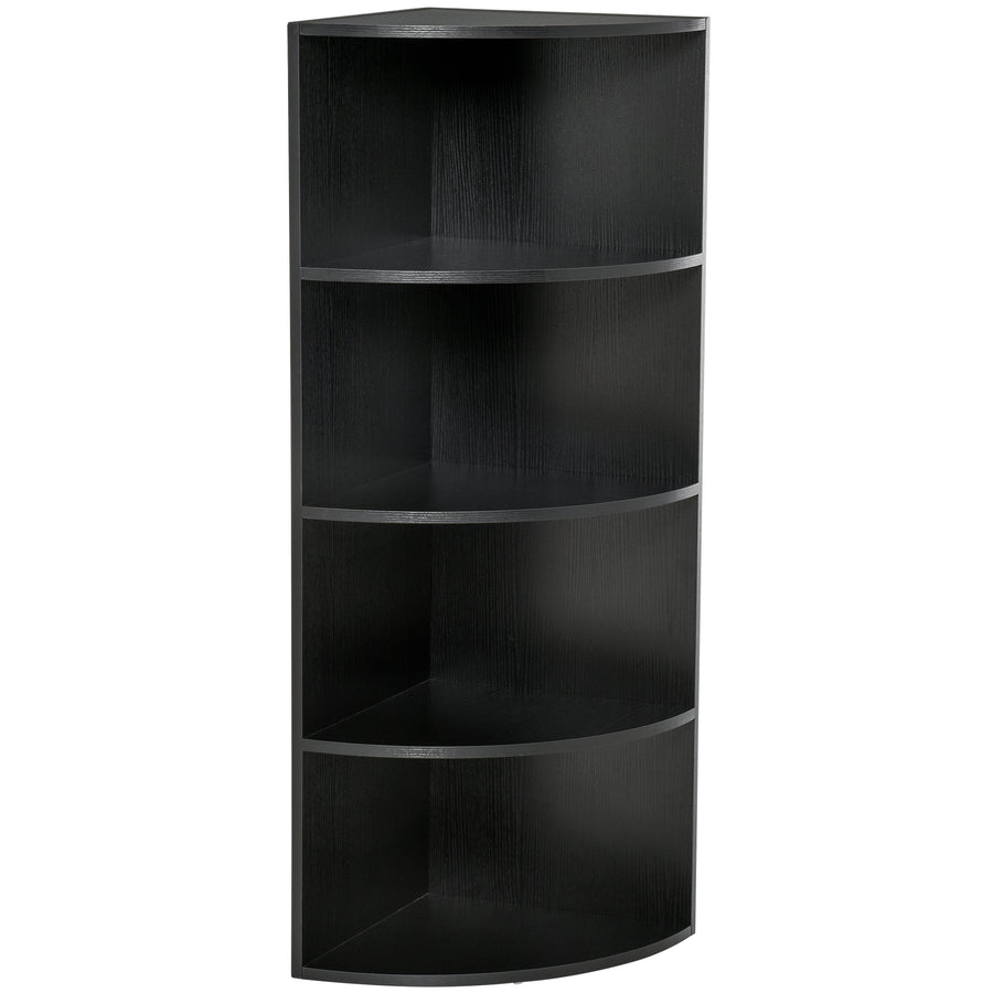 4-Tier Corner Open Shelf Bookcase Freestanding Fan Bookshelf Plants Stand, 40x40x120cm, Black