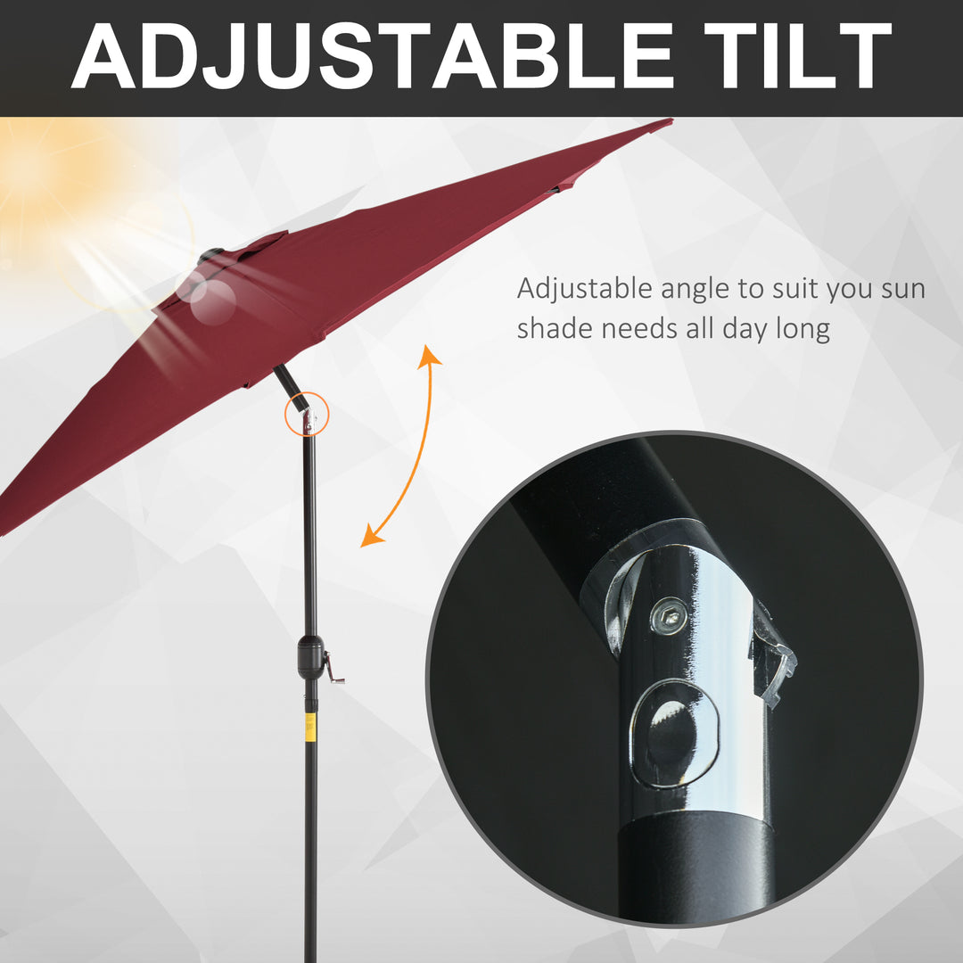 Outsunny 9ft Aluminium Patio Umbrella Sun Shade with Wine Red Canopy, Outdoor Market Caf茅 Yard Gazebo Cover