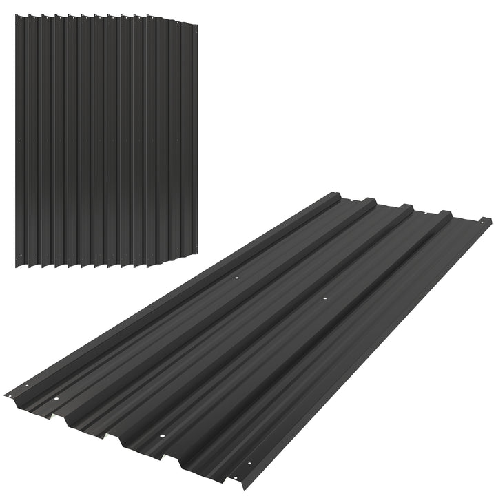 Set of 12 Corrugated Steel Roof Sheet Panels - Black