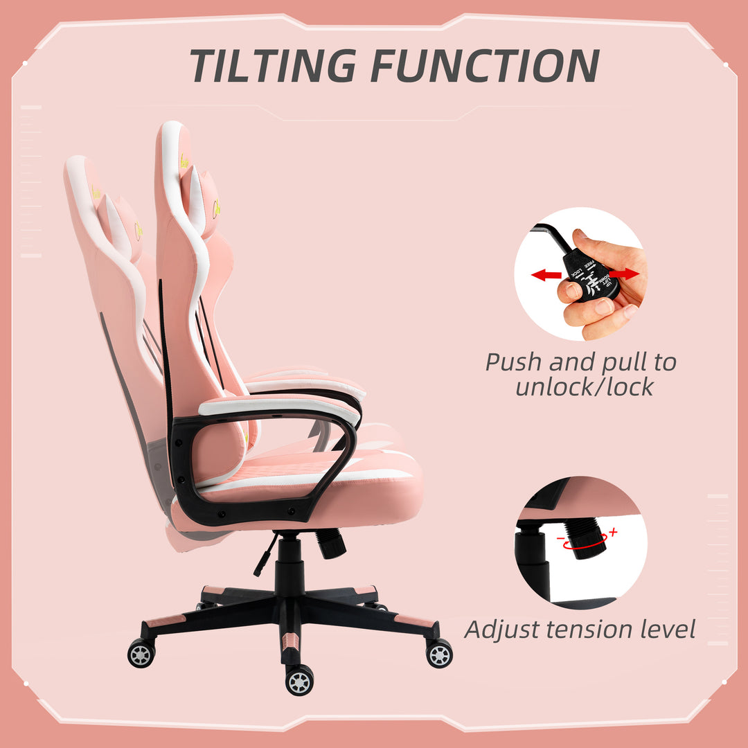 Gaming Chair, Computer Desk Chair with Lumbar Support, Faux Leather Racing Chair with Headrest and Swivel Wheels for Home Office, Pink