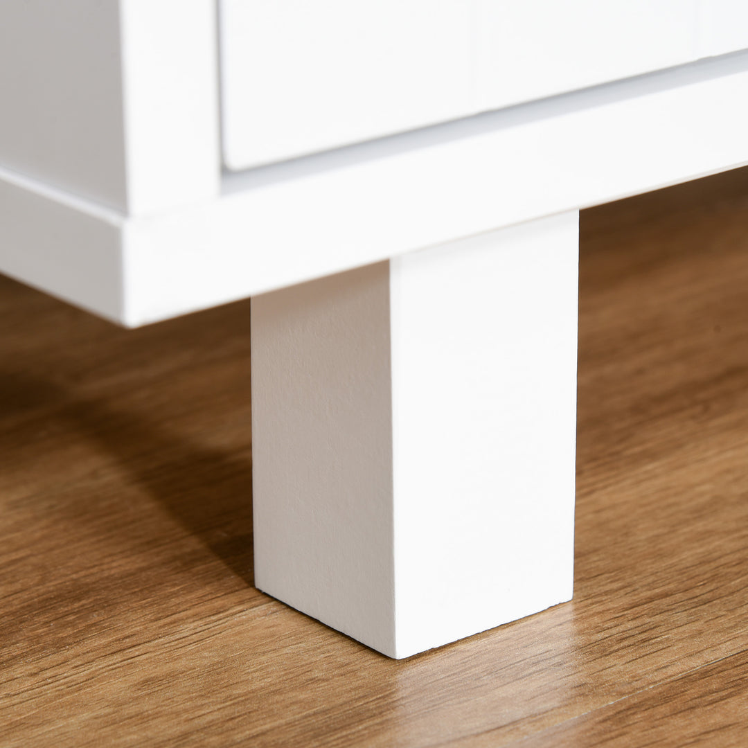 MCL Wooden Cat Litter Box Enclosure & House with Nightstand/End Table Design, Scratcher, & Magnetic Doors, White