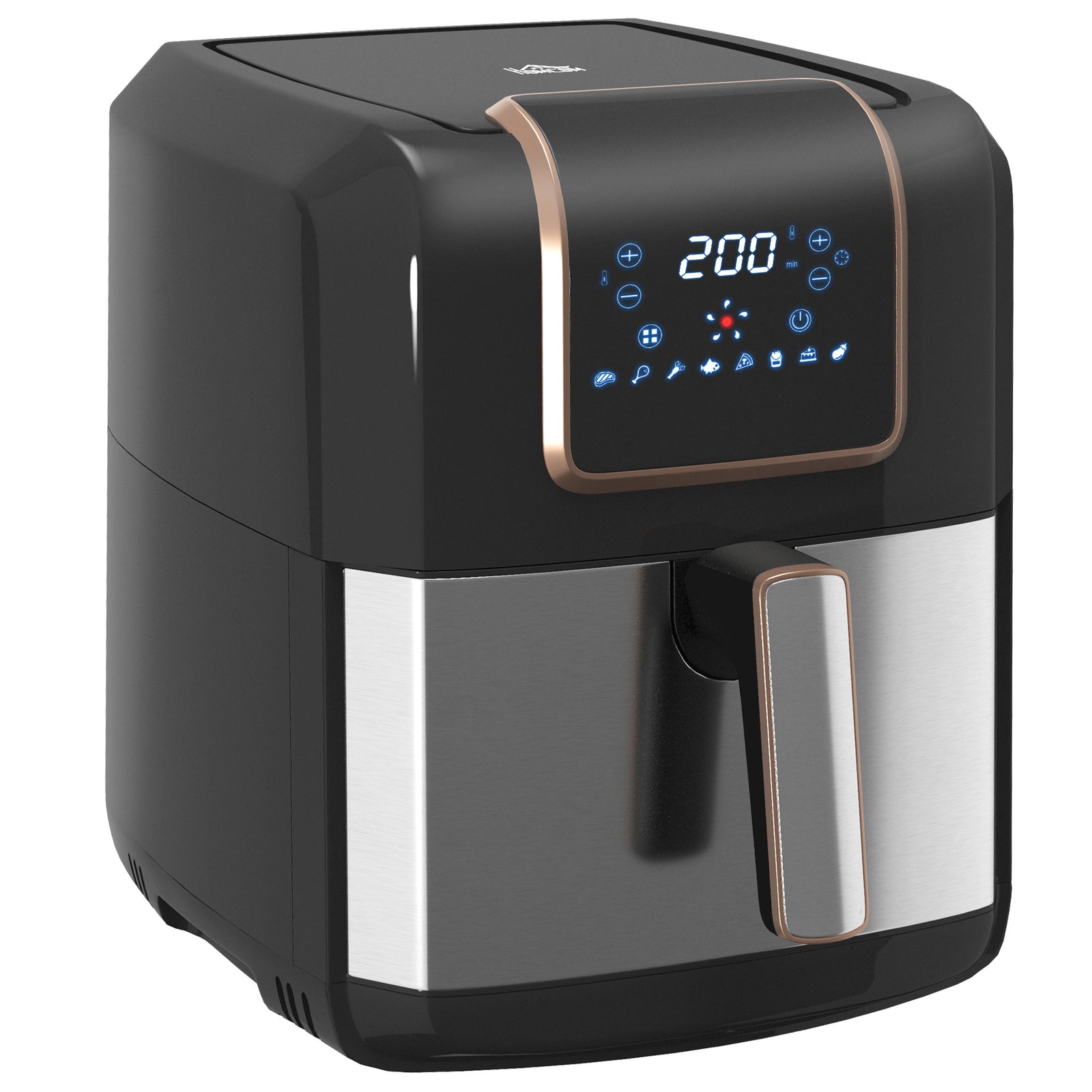 6.5L Single Basket Air Fryer, 80-200°C Temperature, Black and Gold Tone