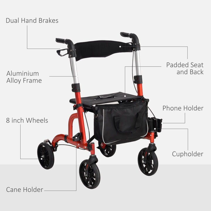 Lightweight Walking Frame, Folding Rollator Walker with Seat and Backr