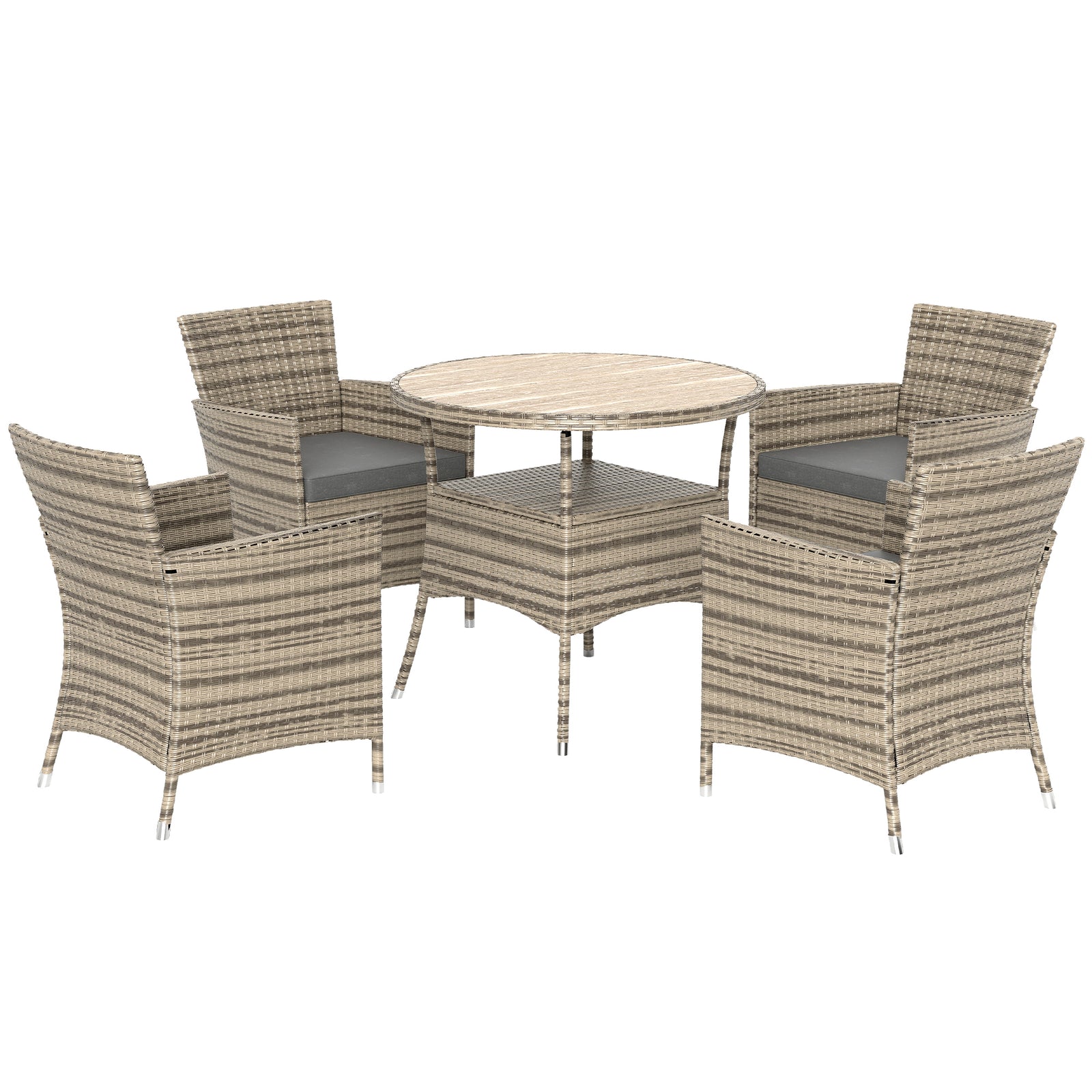 Five-Piece Rattan Garden Set, with Two-Tier Table - Grey