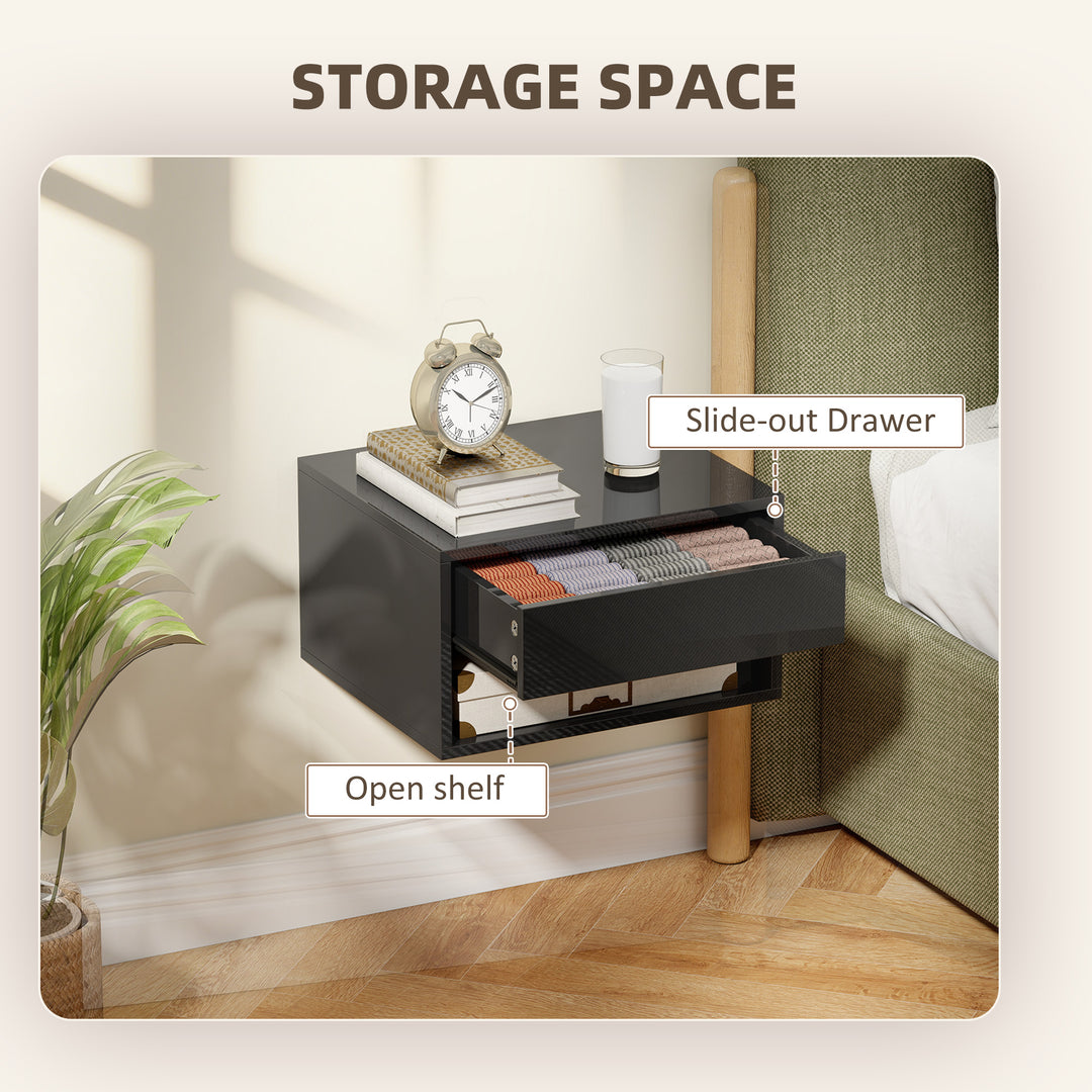 Floating Bedside Tables Set of 2, Wall Mounted Nightstand, High Gloss 